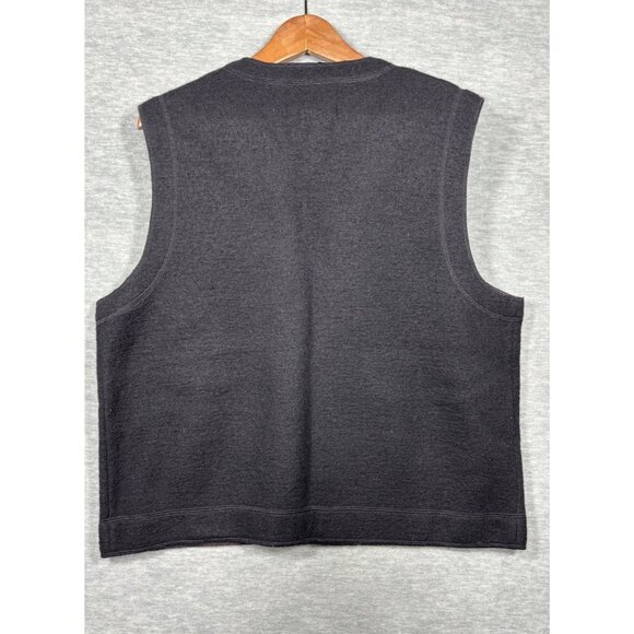 Woolrich Womens 100% Wool Vest L Black Cabin Patchwork‎ Bear Tree Buttons Rustic - Picture 7 of 7
